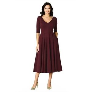 eShakti Fit & Flare Cotton TALL L/14 Midi Dress